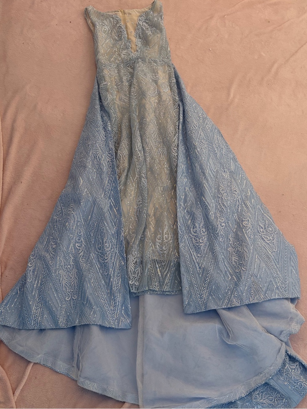 Elegant Light Blue Beaded Evening Gown